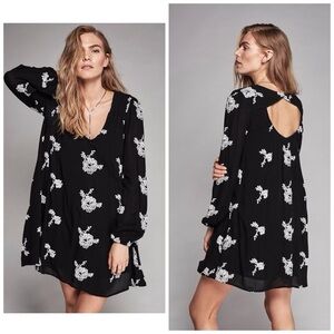 Free People XS Bohemian Emma Austin Feminine Floral Embroidered Gauze Mini Dress